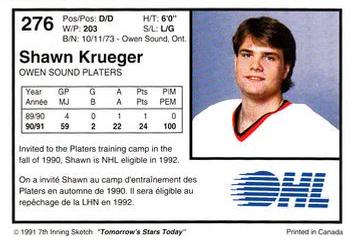 1991-92 7th Inning Sketch OHL #276 Shawn Krueger Back