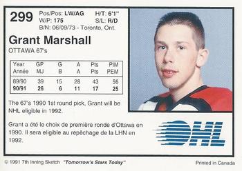 1991-92 7th Inning Sketch OHL #299 Grant Marshall Back