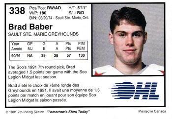1991-92 7th Inning Sketch OHL #338 Brad Baber Back