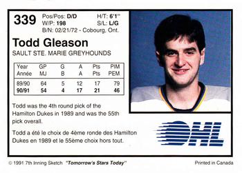 1991-92 7th Inning Sketch OHL #339 Todd Gleason Back