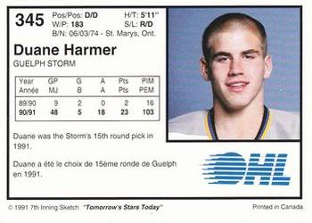 1991-92 7th Inning Sketch OHL #345 Duane Harmer Back