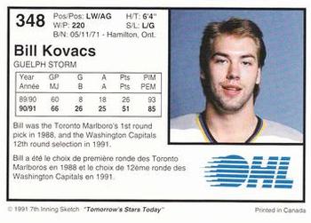 1991-92 7th Inning Sketch OHL #348 Bill Kovacs Back
