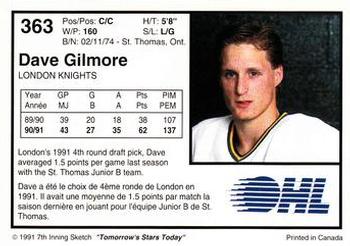 1991-92 7th Inning Sketch OHL #363 Dave Gilmore Back