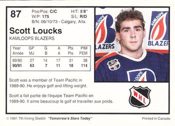 1991-92 7th Inning Sketch WHL #87 Scott Loucks Back