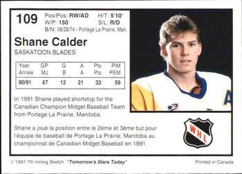 1991-92 7th Inning Sketch WHL #109 Shane Calder Back