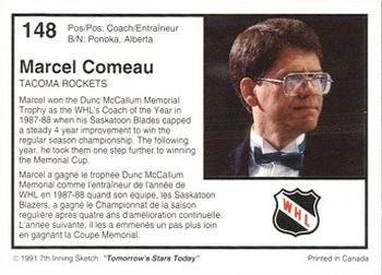 1991-92 7th Inning Sketch WHL #148 Marcel Comeau Back