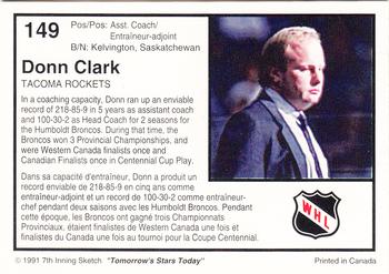 1991-92 7th Inning Sketch WHL #149 Donn Clark Back