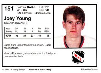 1991-92 7th Inning Sketch WHL #151 Joey Young Back