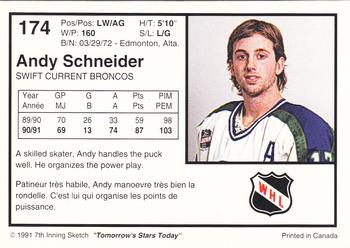1991-92 7th Inning Sketch WHL #174 Andy Schneider Back
