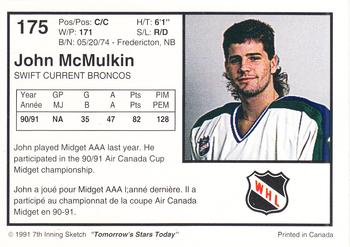 1991-92 7th Inning Sketch WHL #175 John McMulkin Back