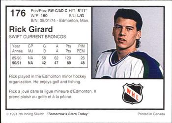 1991-92 7th Inning Sketch WHL #176 Rick Girard Back