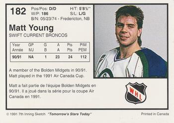1991-92 7th Inning Sketch WHL #182 Matt Young Back
