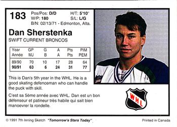 1991-92 7th Inning Sketch WHL #183 Dan Sherstenka Back