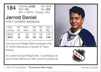 1991-92 7th Inning Sketch WHL #184 Jarrod Daniel Back