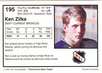 1991-92 7th Inning Sketch WHL #195 Ken Zilka Back