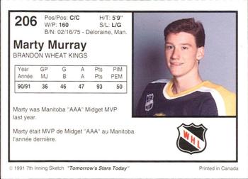 1991-92 7th Inning Sketch WHL #206 Marty Murray Back