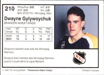 1991-92 7th Inning Sketch WHL #210 Dwayne Gylywoychuk Back