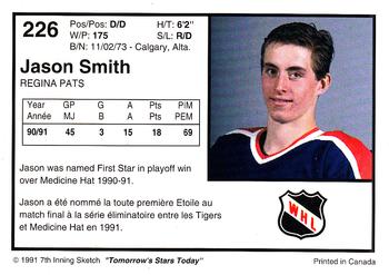 1991-92 7th Inning Sketch WHL #226 Jason Smith Back
