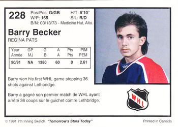 1991-92 7th Inning Sketch WHL #228 Barry Becker Back