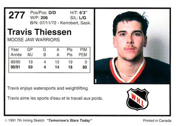 1991-92 7th Inning Sketch WHL #277 Travis Thiessen Back