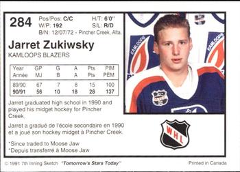 1991-92 7th Inning Sketch WHL #284 Jarret Zukiwsky Back