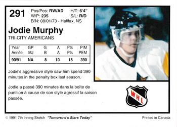 1991-92 7th Inning Sketch WHL #291 Jodie Murphy Back