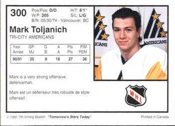 1991-92 7th Inning Sketch WHL #300 Mark Toljanich Back