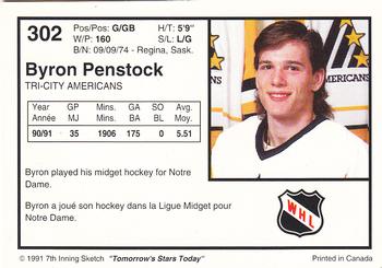 1991-92 7th Inning Sketch WHL #302 Byron Penstock Back