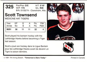 1991-92 7th Inning Sketch WHL #325 Scott Townsend Back