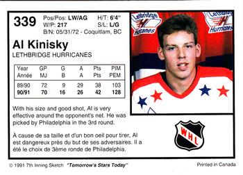1991-92 7th Inning Sketch WHL #339 Al Kinisky Back