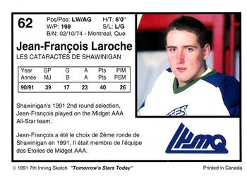 1991-92 7th Inning Sketch LHJMQ #62 Jean-Francois Laroche Back