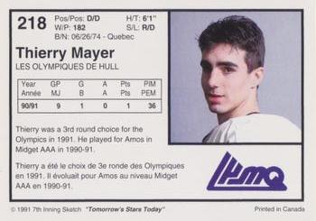1991-92 7th Inning Sketch LHJMQ #218 Thierry Mayer Back