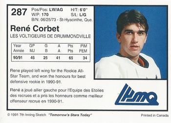 1991-92 7th Inning Sketch LHJMQ #287 Rene Corbet Back