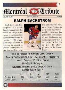 1991-92 Ultimate Original 6 French #7 Ralph Backstrom  Back