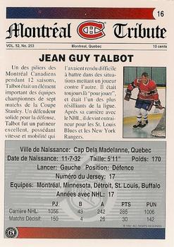 1991-92 Ultimate Original 6 French #16 Jean-Guy Talbot  Back
