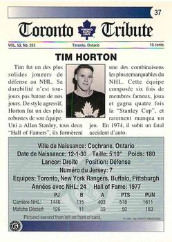 1991-92 Ultimate Original 6 French #37 Tim Horton  Back
