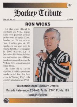 1991-92 Ultimate Original 6 French #87 Ron Wicks Back