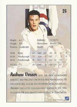 1991 Ultimate Draft #26 Andrew Verner Back