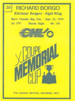 1990 7th Inning Sketch Memorial Cup (CHL) #35 Richard Borgo Back