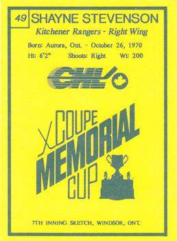1990 7th Inning Sketch Memorial Cup (CHL) #49 Shayne Stevenson Back