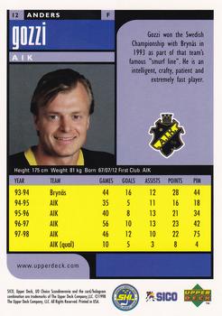 1998-99 UD Choice Swedish #12 Anders Gozzi Back