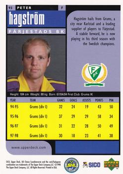 1998-99 UD Choice Swedish #93 Peter Hagstrom Back