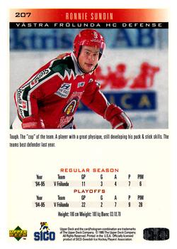 1995-96 Upper Deck Swedish Elite #207 Ronnie Sundin Back