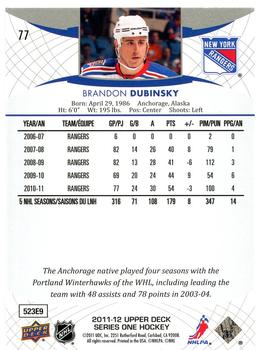 2011-12 Upper Deck #77 Brandon Dubinsky Back