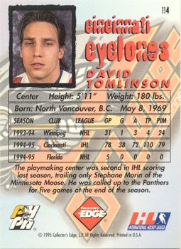 1995-96 Edge Ice #114 Dave Tomlinson Back