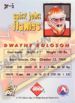 1995-96 Edge Ice - Promos #pr-5 Dwayne Roloson  Back