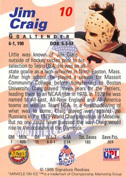 1995 Signature Rookies Miracle on Ice #10 Jim Craig Back