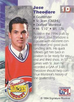 1994-95 Signature Rookies - Authentic Signatures #10 Jose Theodore  Back