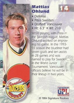 1994-95 Signature Rookies - Authentic Signatures #14 Mattias Ohlund  Back
