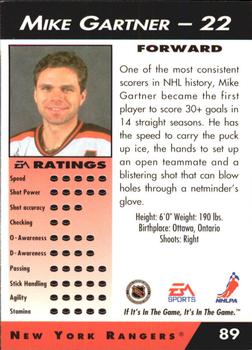1994 EA Sports NHL '94 #89 Mike Gartner Back